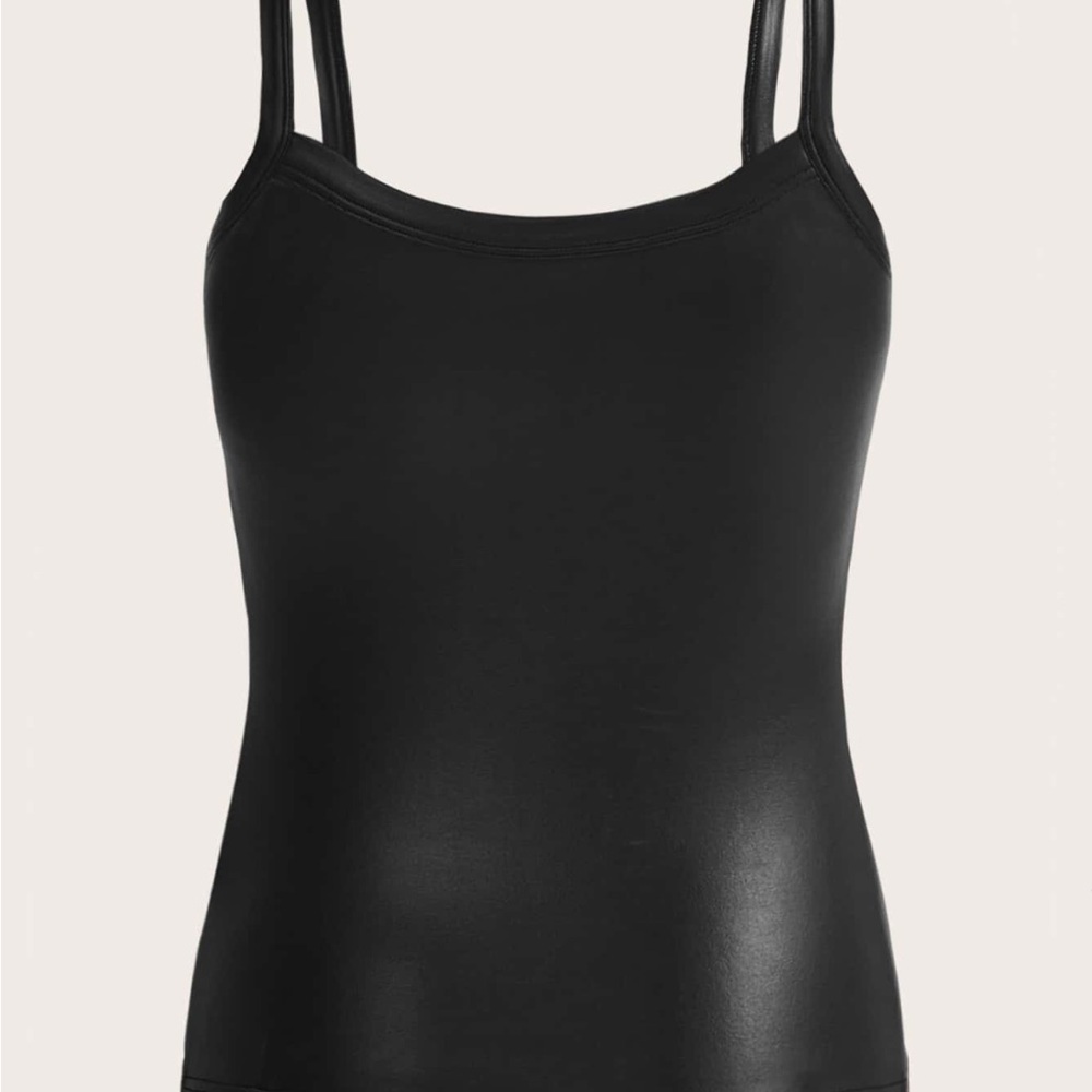 NWOT Black Faux Leather Stretch Camisole Tank Top - Picture 2 of 3